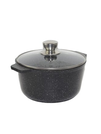 Кастрюля алюминий, антипригарное покрытие, 5 л, крышка стекло, Алтей, Granit Perfection black, 05-0550-310