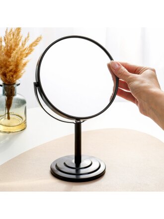 Зеркало настольное, 15.5х25 см, двухстороннее, круглое, с увеличением, черное, A070023