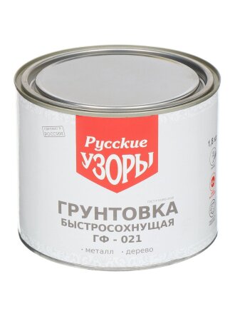 Грунтовка алкидная, Русские узоры, ГФ-21, быстросохнущая, для внутренних и наружных работ, красно-коричневая, 1.8 кг