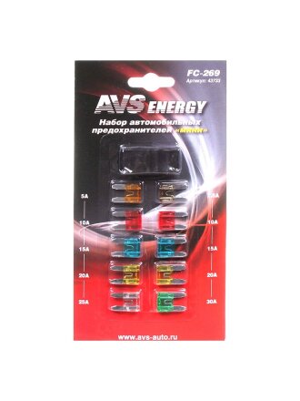 Предохранитель автомобильный AVS, FC-269, флажковый, мини, 43733