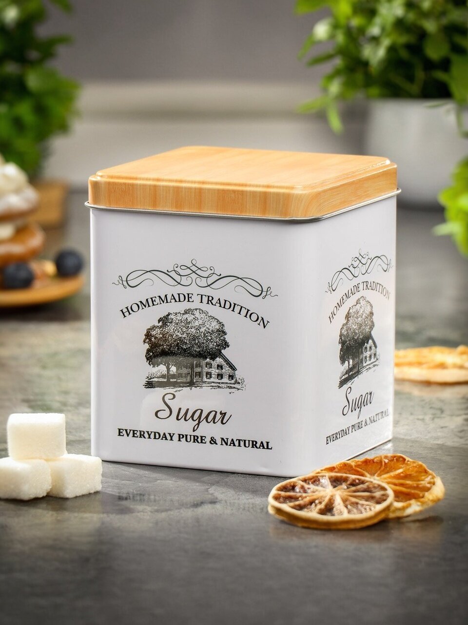 Банка для сыпучих продуктов, металл, 1.2 л, 10х10х12 см, с крышкой, Сахар, Y3-1189-3