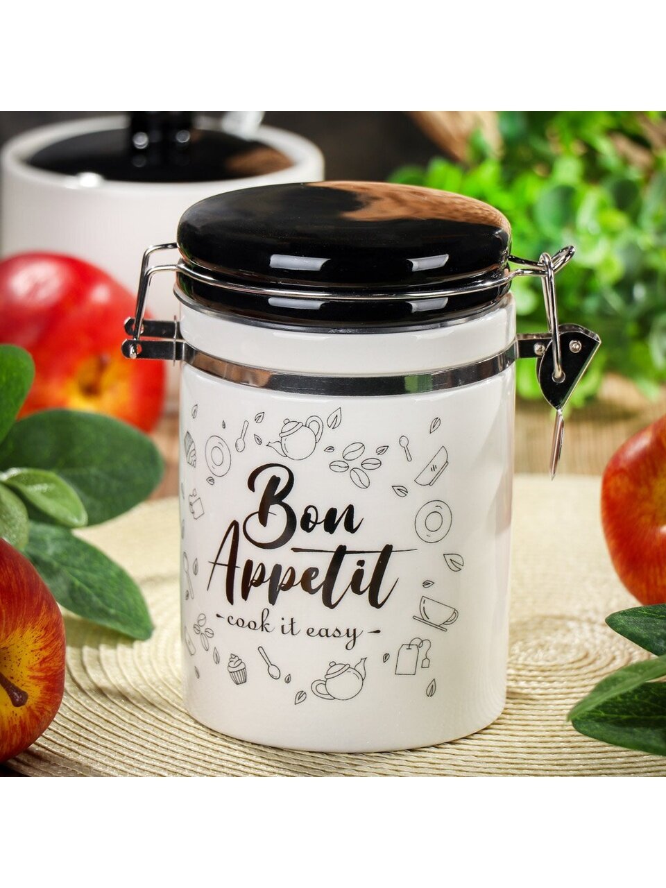 Банка для сыпучих продуктов, доломит, 0.55 л, 9.5х9.5х15.3 см, с крышкой, Daniks, Бон Аппетит