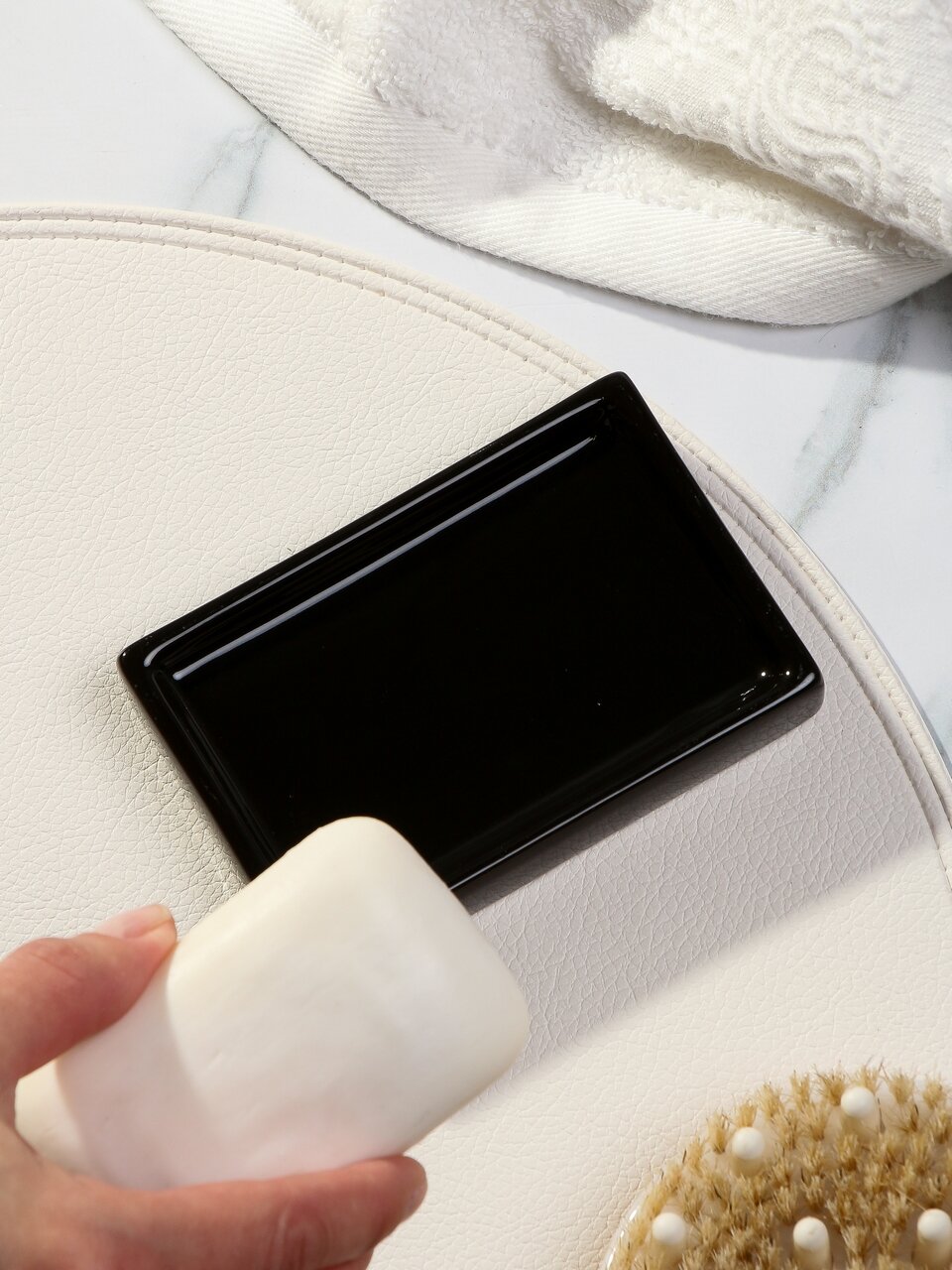 Мыльница настольная, керамика, 11.5х7.5х2 см, черный глянец, Y4-9863