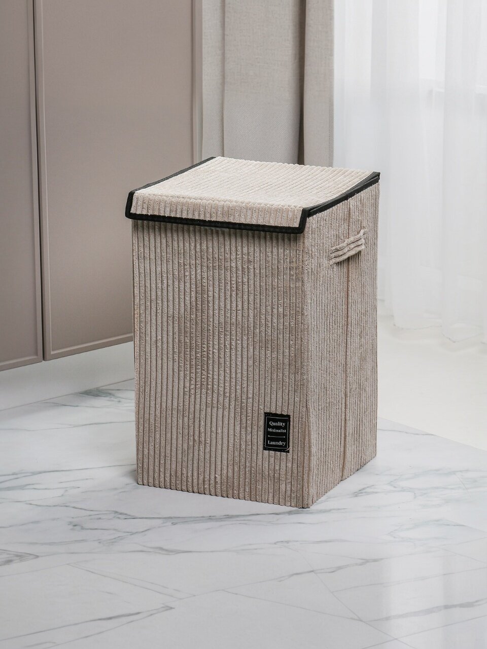 Корзина для хранения, 33х33х53 см, прямоугольная, фланель, серая, с крышкой, A190020