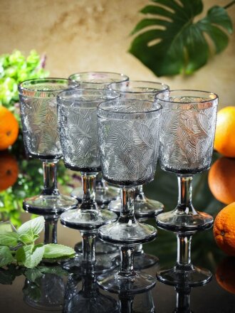 Набор бокалов для вина, 330 мл, стекло, 6 шт, Листья, серые, Y6-10171