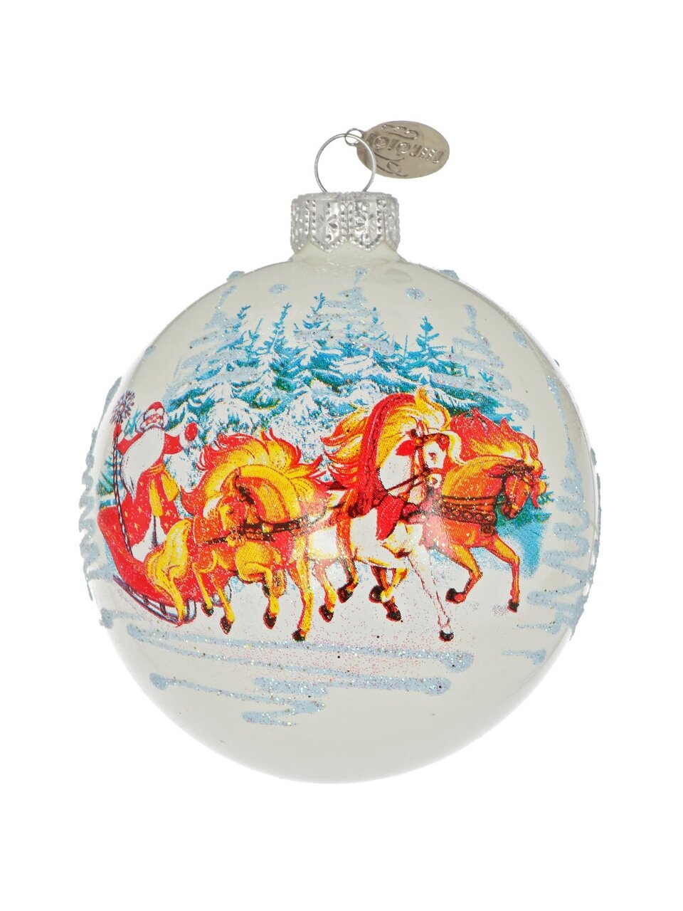 Елочный шар Дед Мороз и тройка, 8 см, стекло, КУ-80-214126