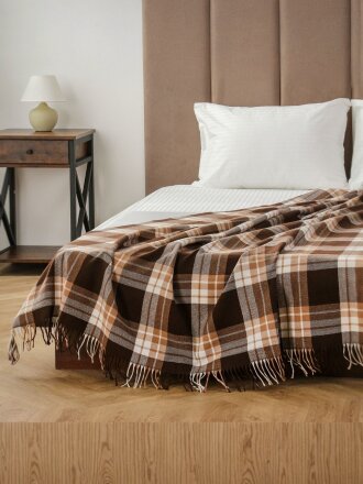 Плед 1.5-спальный, 150х200 см, 15% шерсть, 5% хлопок, 60% полиэстер, 20% ПАН, Vladi, Элис, белый, бежевый, коричневый, рап.4