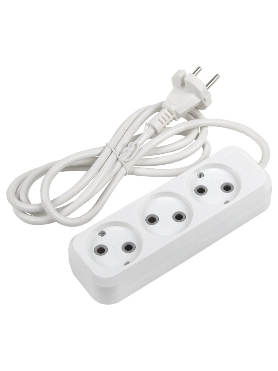 Удлинитель бытовой 3 гнезда, 3 м, ПВС, 2х0.75 мм², без заземления, 10 А, 2200 Вт, General Lighting Systems, 470079