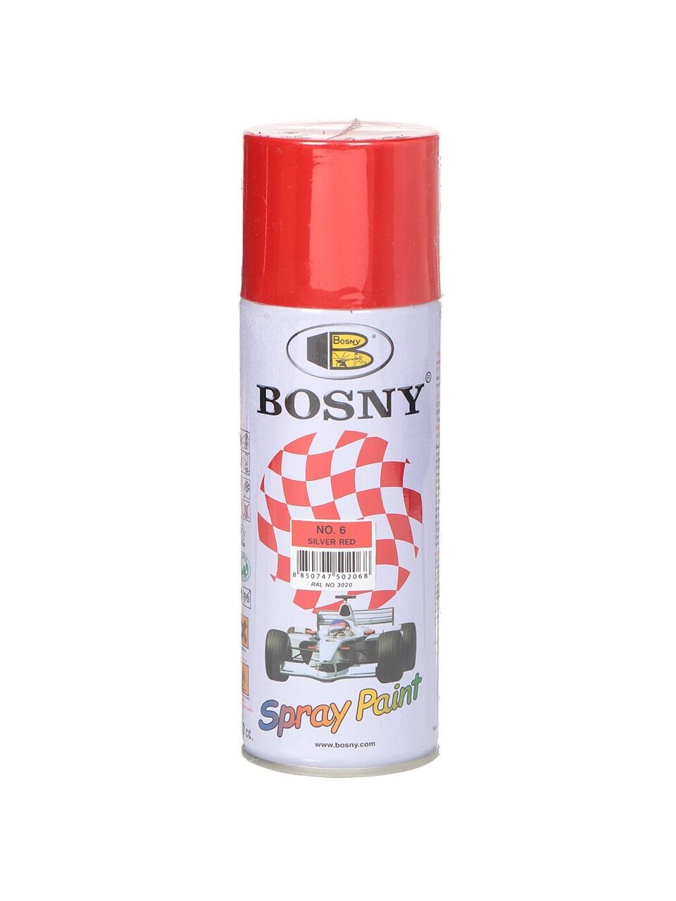 Краска аэрозольная, Bosny, №6, акрилово-эпоксидная, универсальная, глянцевая, красная, 0.4 кг