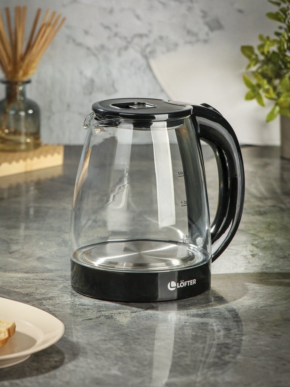 Чайник электрический Lofter, CX-K313-18LED, 1.8 л, 1500 Вт, скрытый нагревательный элемент, стекло, пластик