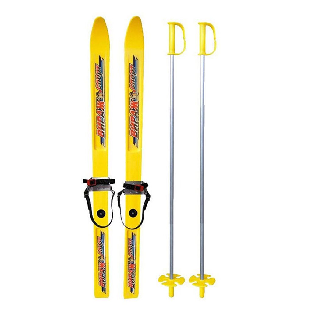Лыжи для детей, 100 см, с палками, 100 см, универсальное крепление, в сетке, Вираж-спорт