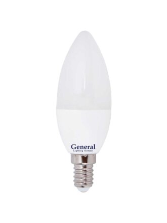 Лампа светодиодная E14, 8 Вт, 230 В, свеча, 2700 К, теплый белый свет, General Lighting Systems, GLDEN-CF, CF, 638200