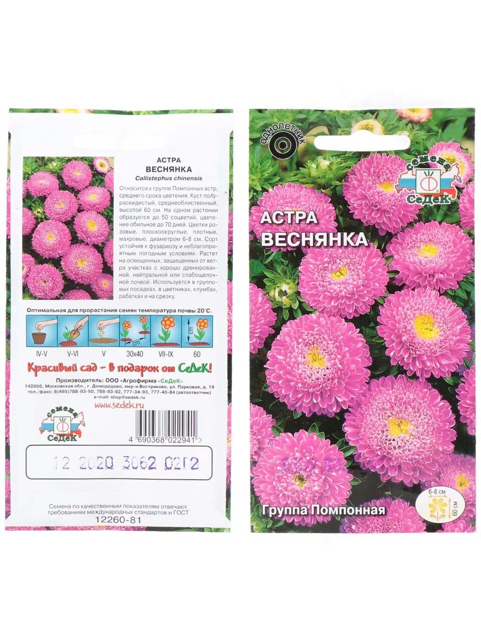 Семена Цветы, Астра, Веснянка, цветная упаковка, Седек