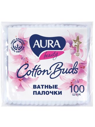 Ватные палочки 100 шт, полиэтилен, Aura, 2937/2252/1646