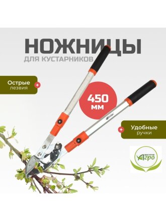 Ножницы садовые для кустарников, 450 мм, с овальными ручками, Инструм-Агро, НКТО S331A-В, телескопическая штанга, 010145