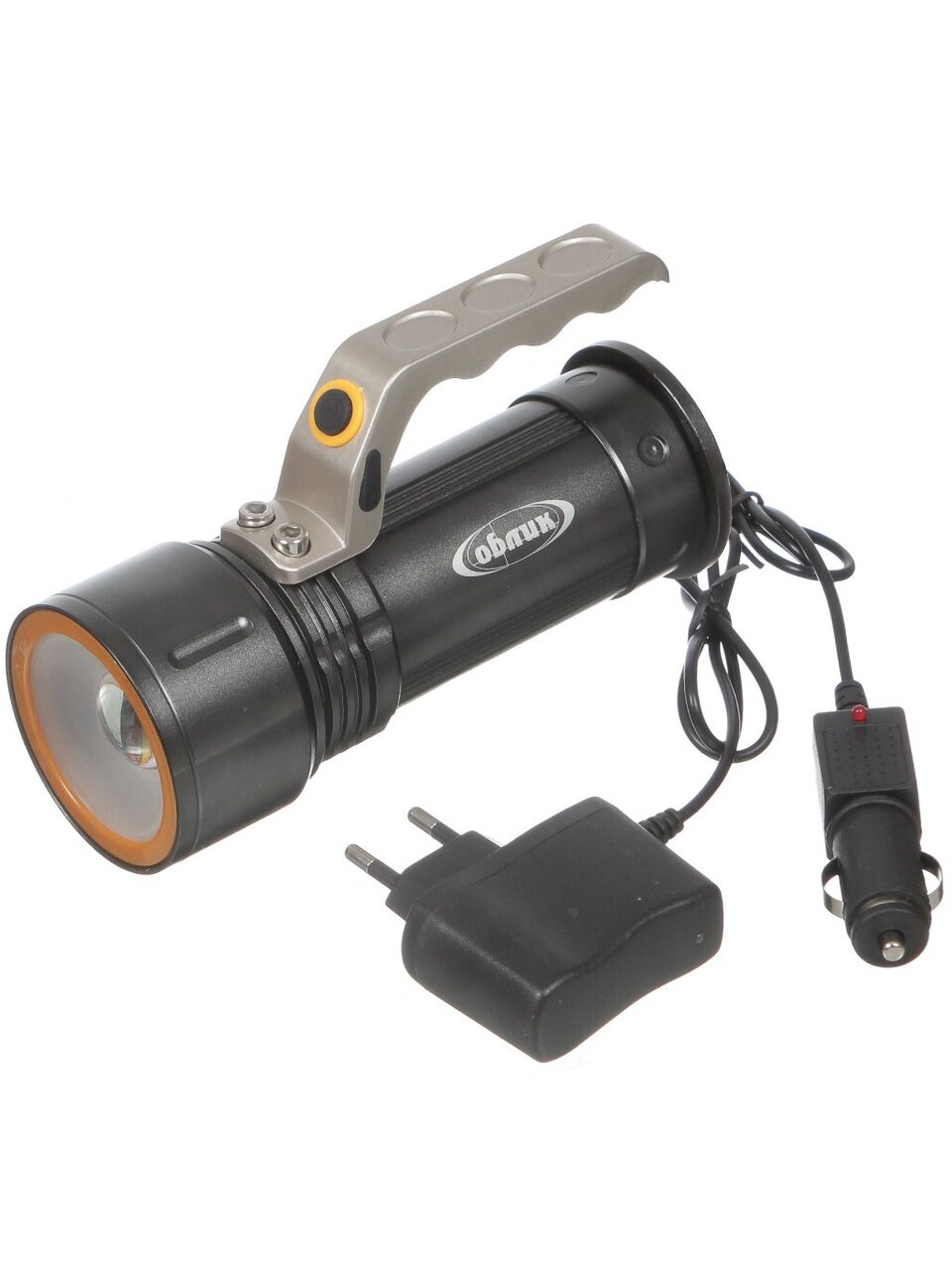 Фонарь ручной, встроенный аккумулятор, Облик, 8222, зарядка от сети 220 В, зарядка от бортовой сети автомобиля, пластик, 10 Вт, УТ-00000214