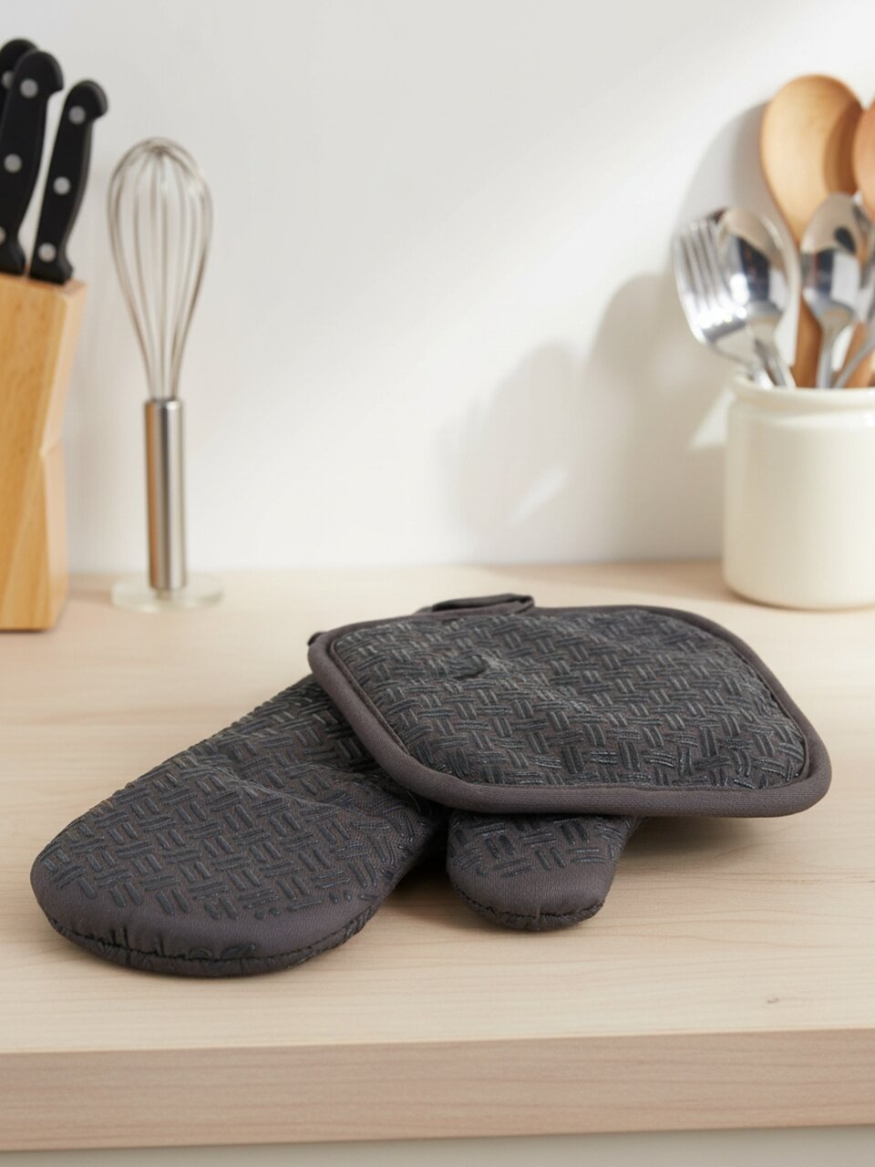 Набор кухонный 2 шт, варежка 30х17 см, прихватка 17.5х17.5 см, 100% полиэстер, серый, B180066