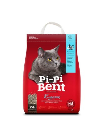 Наполнитель для лотка комкующийся, 24 л, 10 кг, Pi-Pi Bent