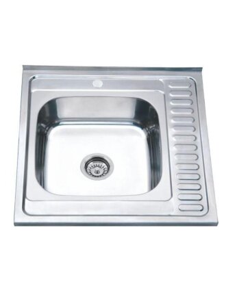 Мойка кухонная накладная, РМС, нержавеющая сталь, 600х600 мм, 0.6 мм, левый + сифон, MG6-6060L