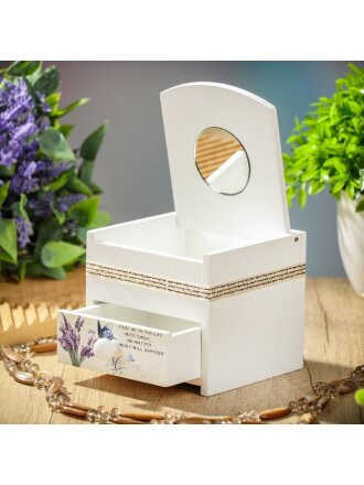 Шкатулка для украшений, дерево, МДФ, 11х10.5х9.5 см, с зеркалом, Летние цветы, Y4-3476