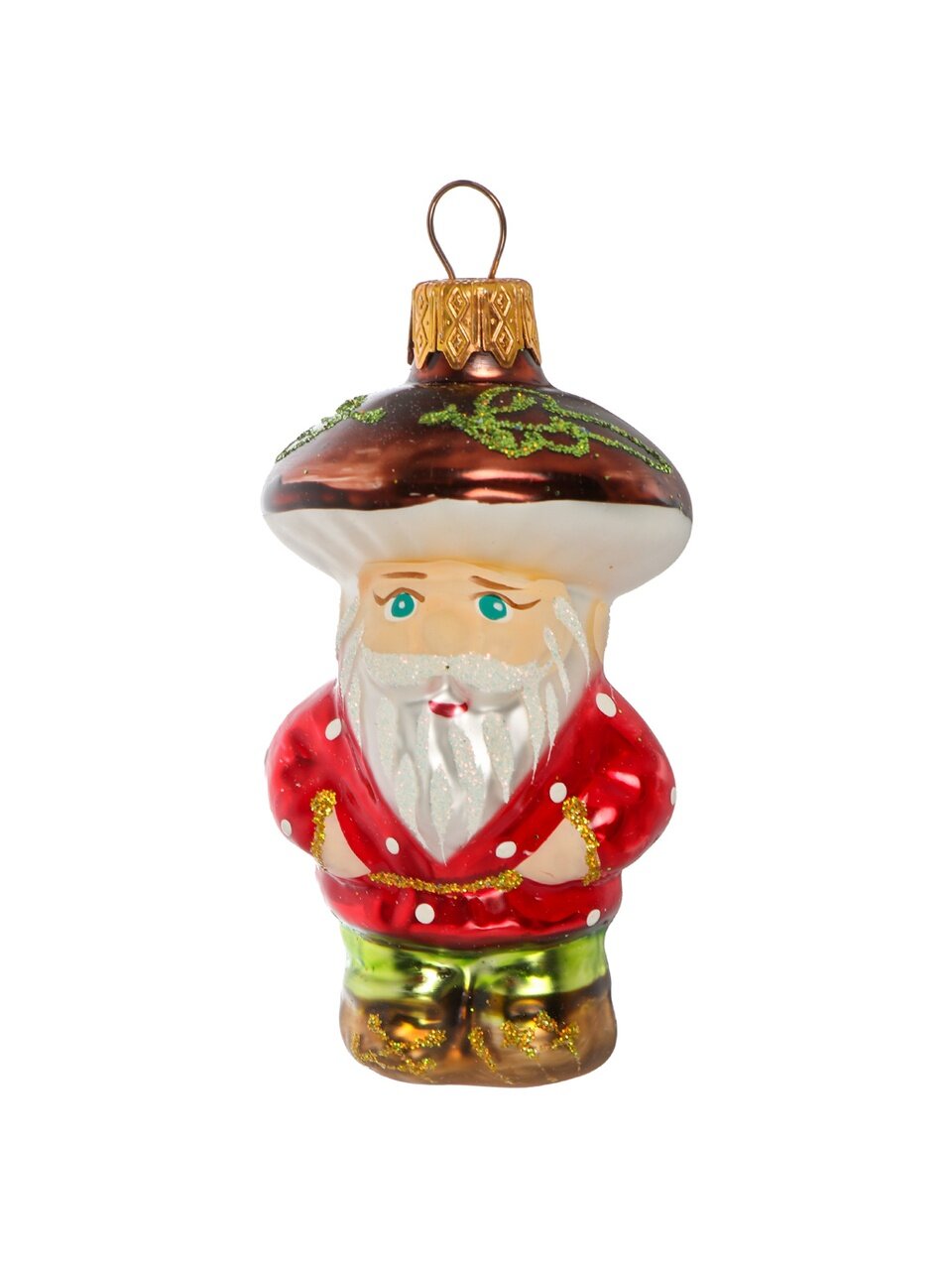 Елочное украшение Дедушка грибок, 10 см, стекло, ФУ-569
