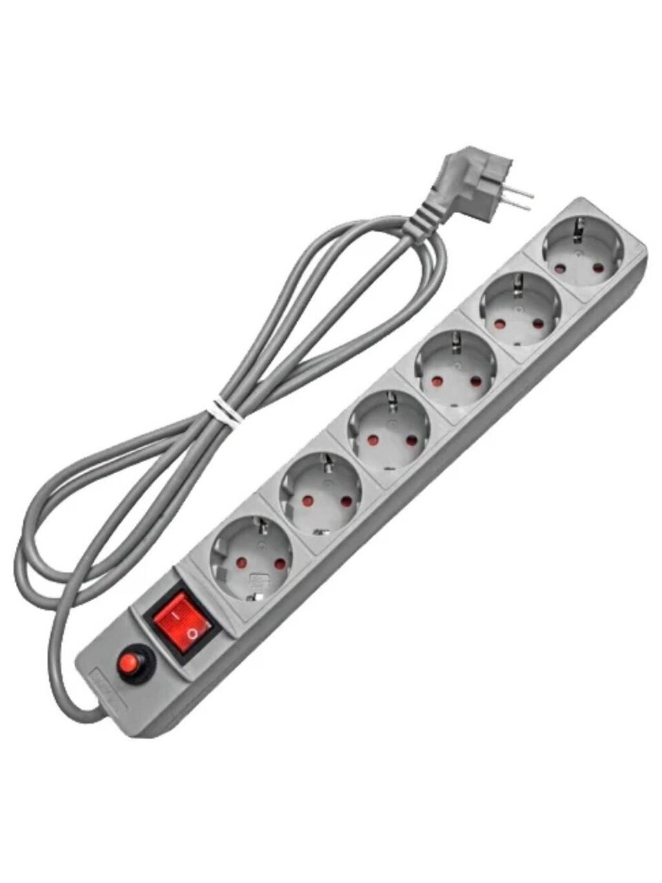 Сетевой фильтр 6 гнезд, 1.8 м, ПВС, 3х0.75 мм², с заземлением, 10 А, серый, UNIVersal, 967U-5001