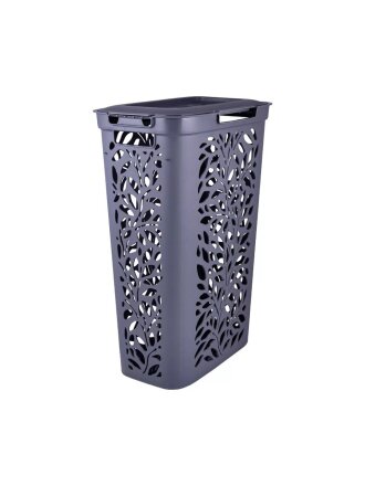 Корзина для белья, 40 л, 44х27.5х63.5 см, прямоугольная, пластик, серая, Полимербыт, Leaves, 434942500