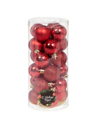 Елочный шар 24 шт, красный, 4 см, пластик, SYQD-0119148R