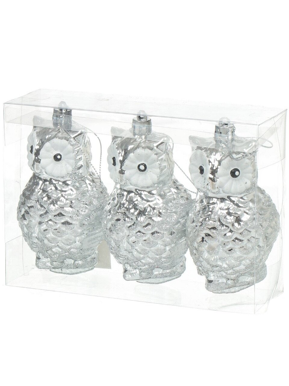 Набор елочных украшений Совушки, 3 шт, серебро, 10 см, пластик, SY18CBB-275/SY18CBB-275S
