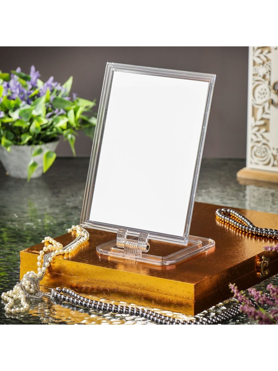 Зеркало настольное, 16.5х34 см, пластик, прямоугольное, розовое, Y3-896