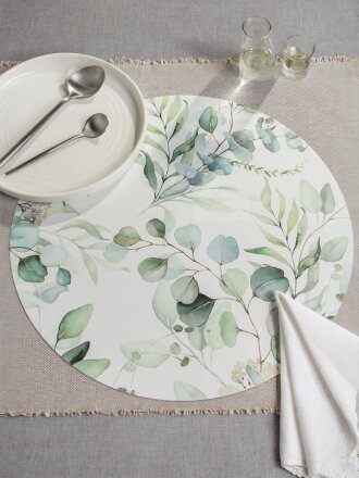 Салфетка для стола пластик, 36х36 см, круглая, Веточки