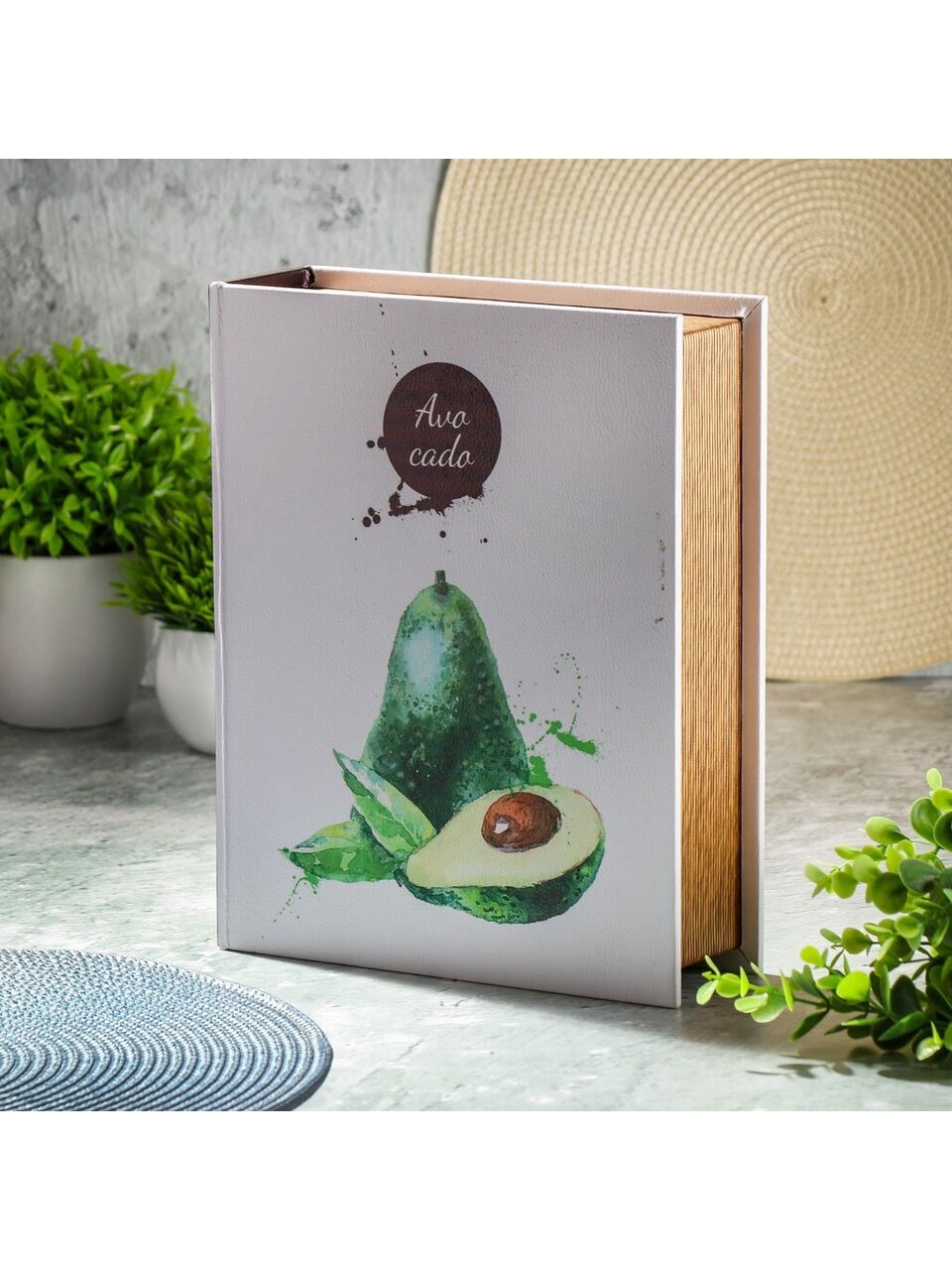 Шкатулка-фолиант искусственная кожа, 25х22х7 см, белая, Авокадо, Y4-5148