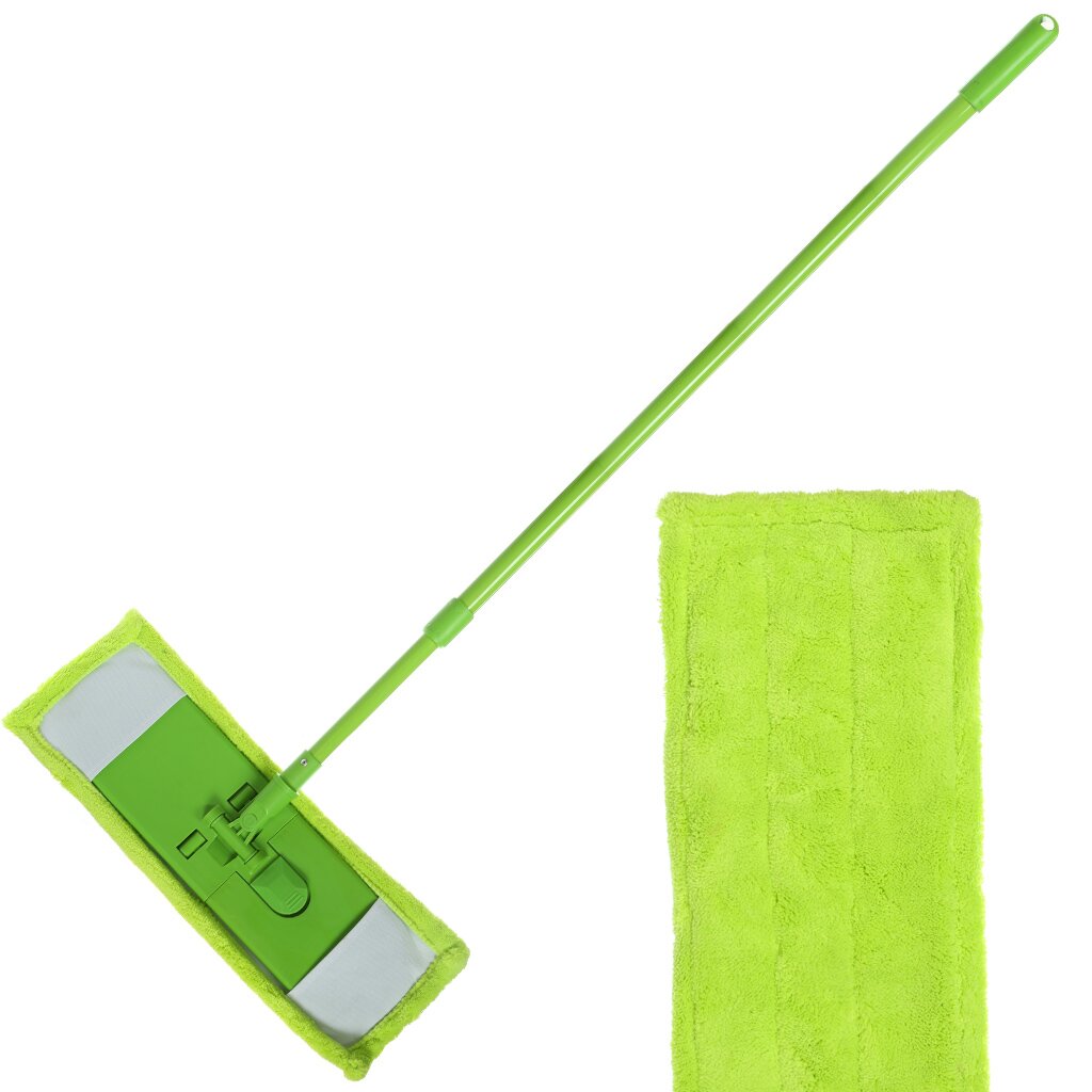 Швабра плоская, микрофибра, 120х43х14 см, зеленая, телескопическая ручка, зеленая, Марья Искусница, KD-8119