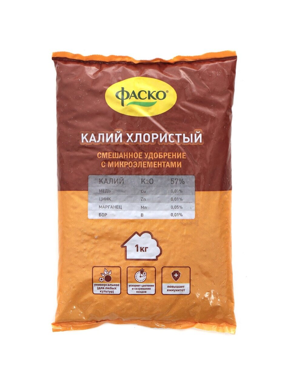Удобрение Калий хлористый, с микроэлементами, минеральное, гранулы, 1 кг, Фаско
