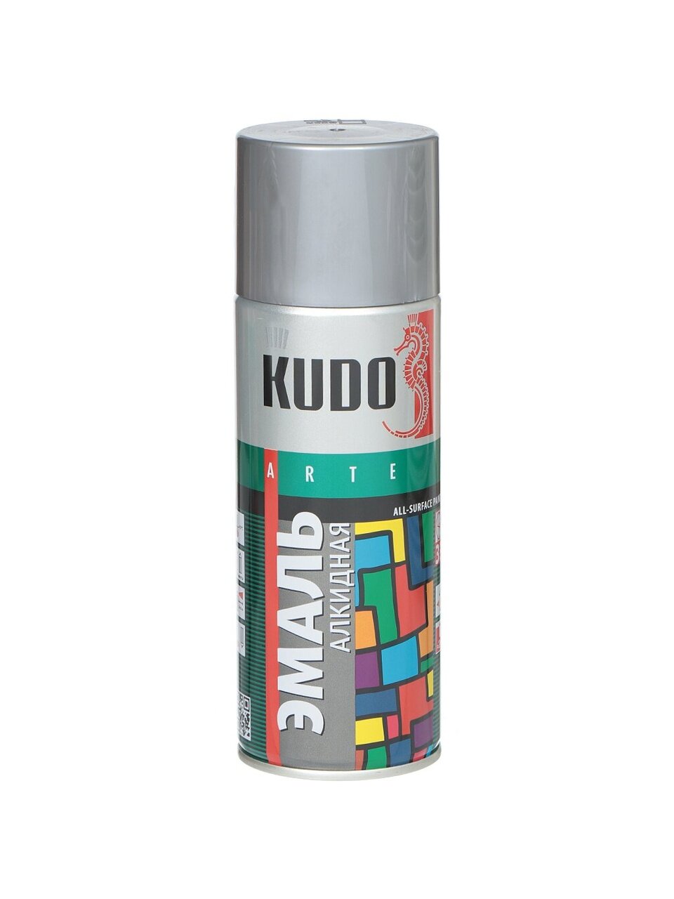 Эмаль аэрозольная, KUDO, универсальная, алкидная, глянцевая, серая, 520 мл, KU-1018