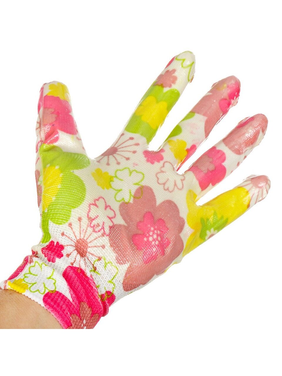 Перчатки полиэстер, нитриловый облив, без рисунка, цвет в ассортименте, Дачные, Фабрика перчаток, европодвес