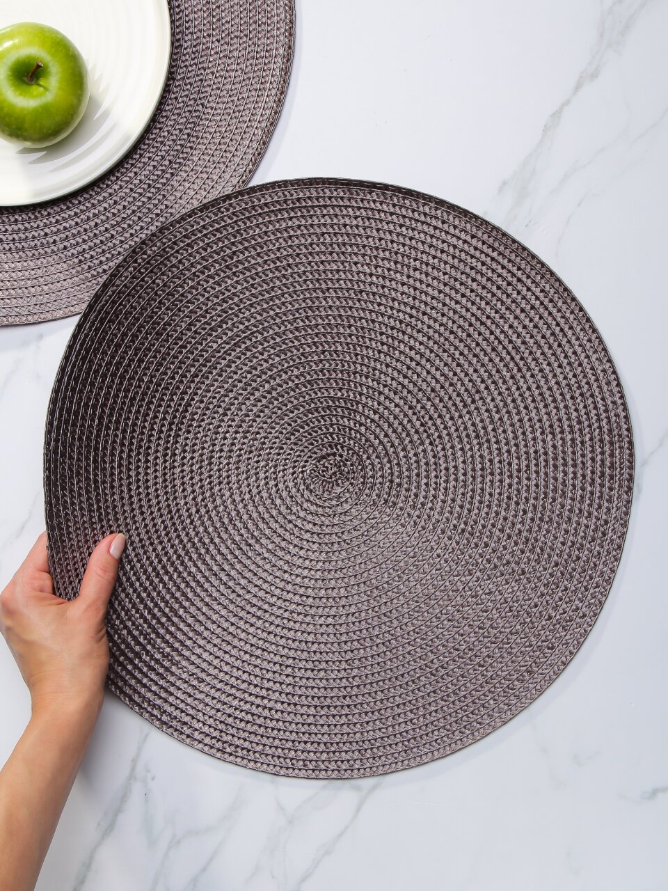 Набор салфеток полимер, 38х38 см, кругл, 4 шт, корич, МП, Y6-2537