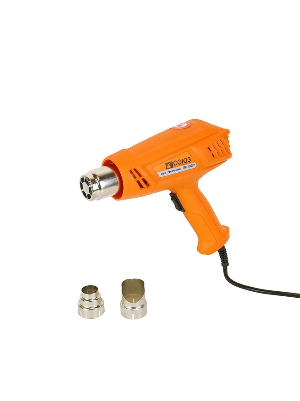 Фен строительный Союз, ТПС-18002, 1800 Вт, 500 л/мин, 375 °C, 495 °C, 2 скорости