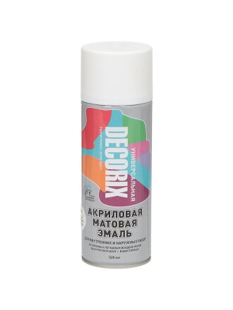 Эмаль аэрозольная, Decorix, универсальная, акриловая, матовая, белая, A24, 520 мл