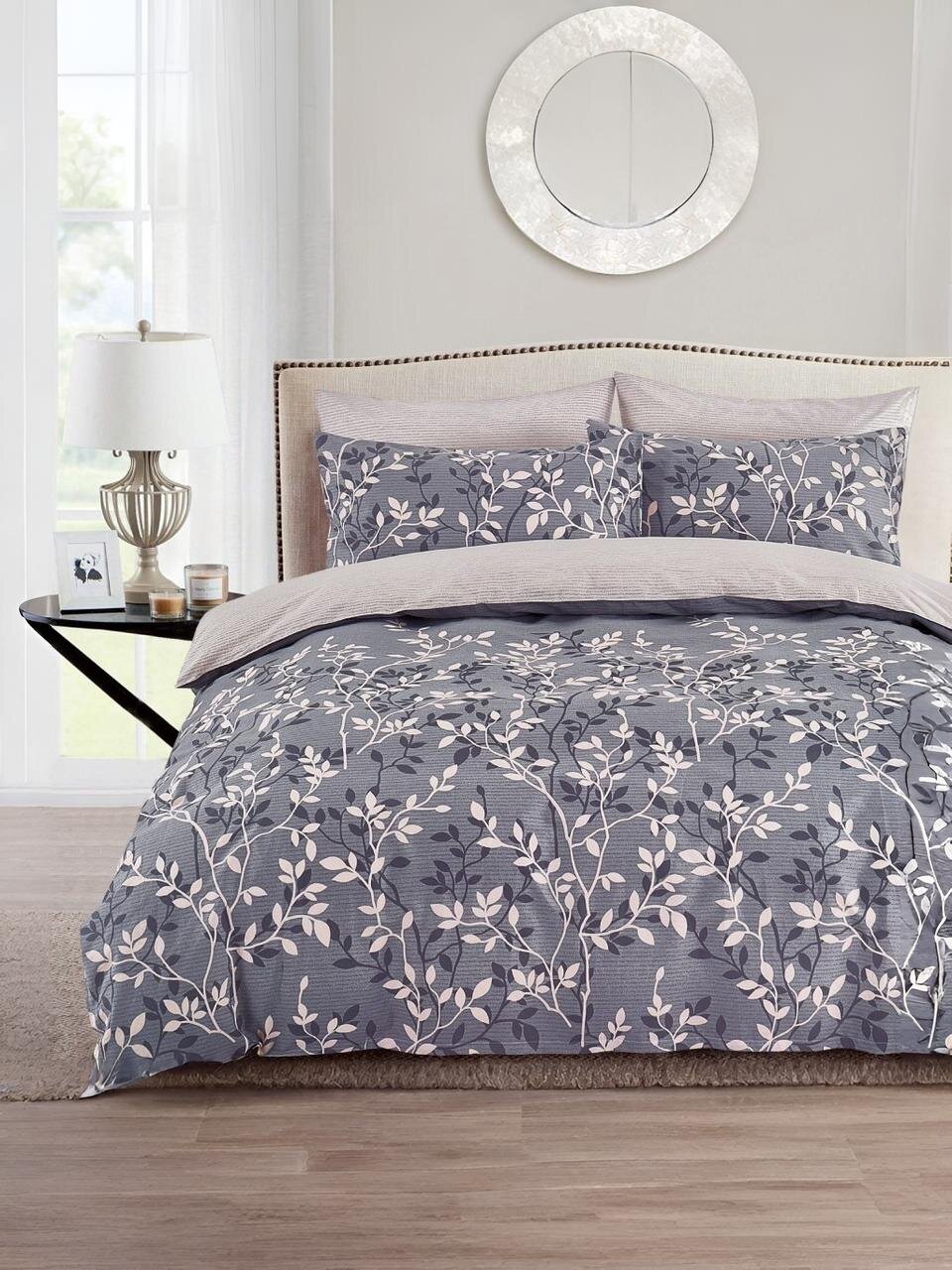 Постельное белье 2-спальное, простыня 200х220 см, 2 наволочки 70х70 см, пододеяльник 175х215 см, Silvano, поплин, серое, Ветви 20/403-PC/SLV