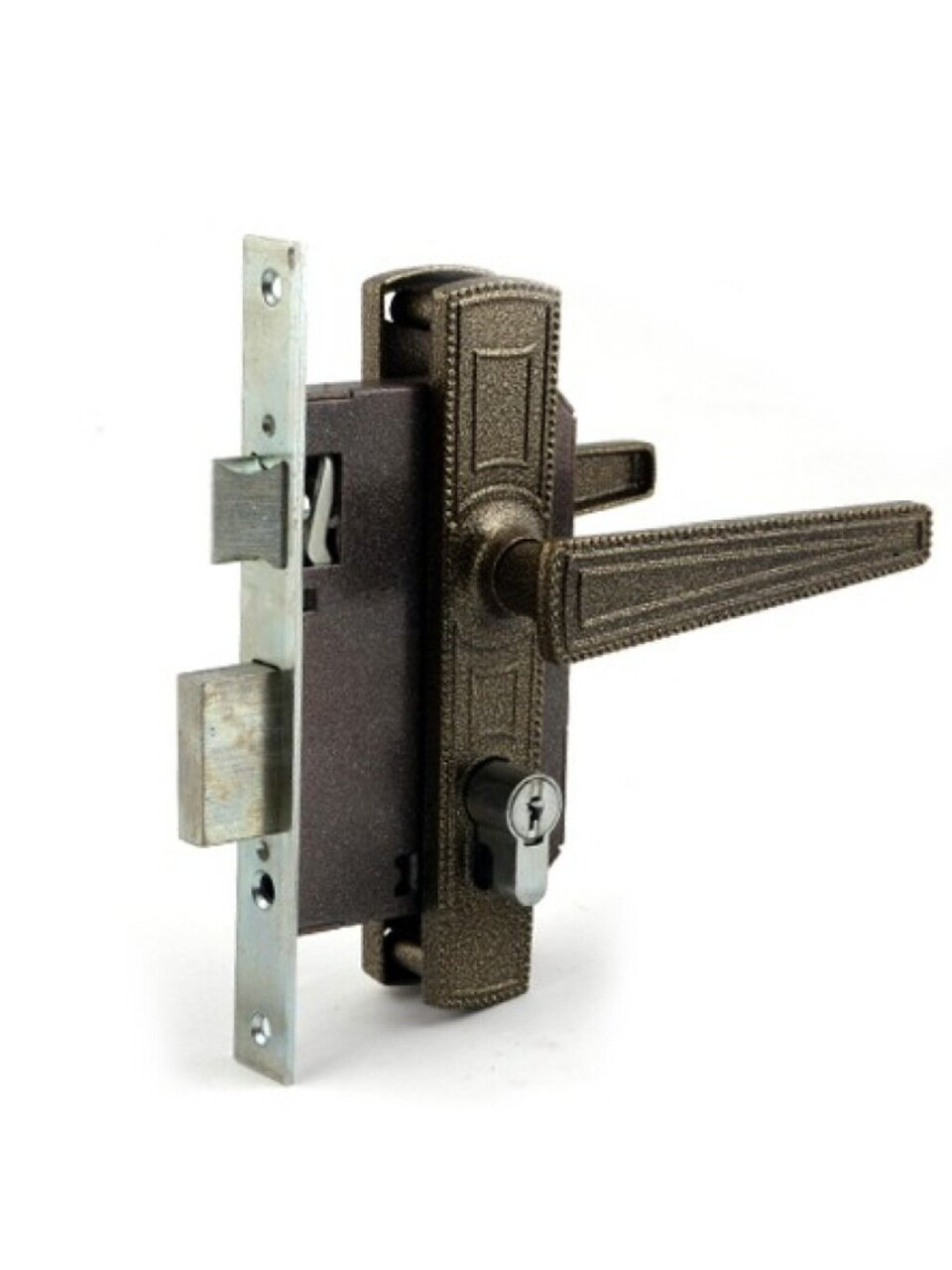 Замок врезной Омега, ЗВ7.01, 00-00000594, ручка в комплекте, цилиндровый, бронза