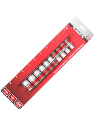 Набор торцевых головок 10 предметов, 6-гранный, 1/2", 10-22 мм, CrV, Matrix, 13557