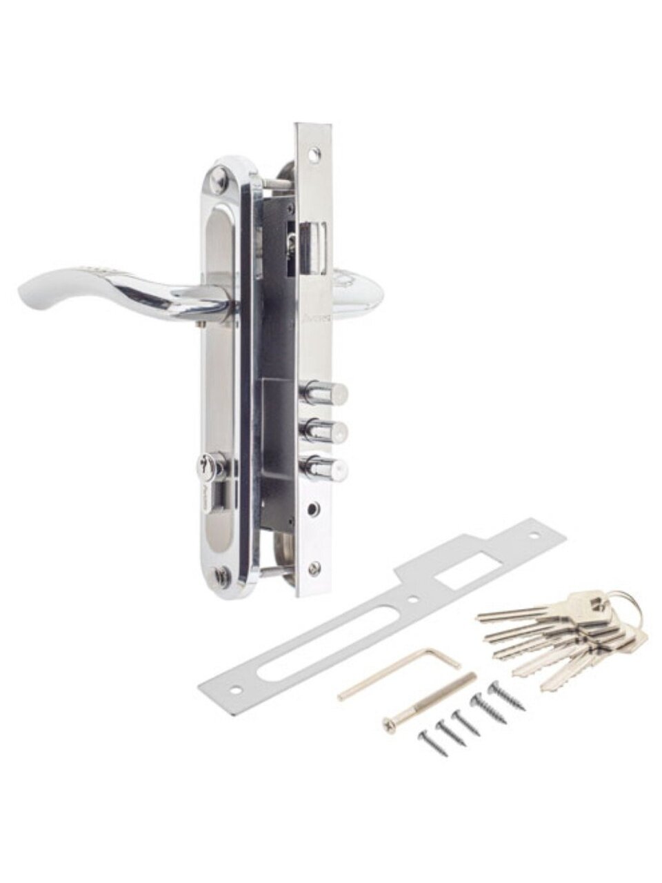 Замок врезной Avers, 2226/70-CR/NIS, 28094, ручка в комплекте, цилиндровый, хром, никель