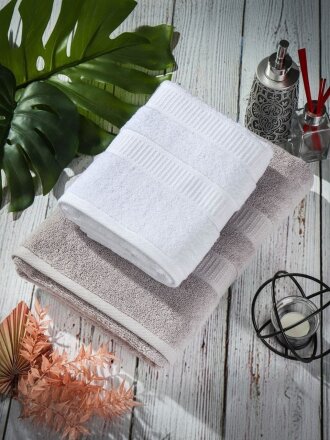 Набор полотенец 2 шт, 50х90, 70х140 см, 100% хлопок, 500 г/м2, Эстетика, бело-серый, Узбекистан
