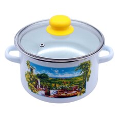 Кастрюля эмалированная сталь, 4 л, с крышкой, крышка стекло, цилиндр, Сибирские товары, Итальянский дворик , 1MD201S, индукция Кастрюля эмалированная сталь, 4 л, с крышкой, крышка стекло, цилиндр, Сибирские товары, Итальянский дворик , 1MD201S, индукция