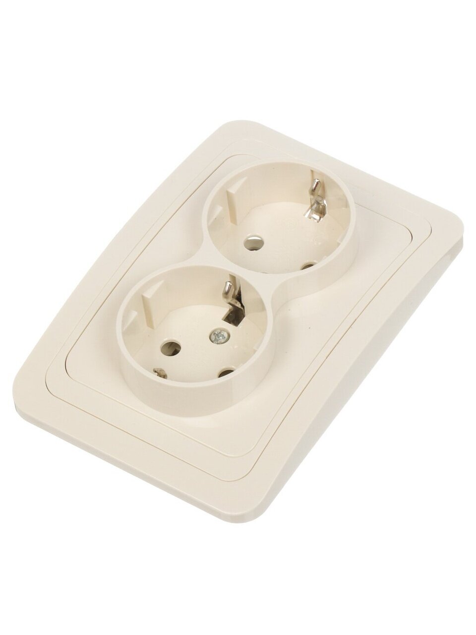 Розетка скрытой установки, 2 гнезда, с заземлением, 16 А, ABS пластик, IP20, слоновая кость, UNIVersal, Валери, Б-В0128