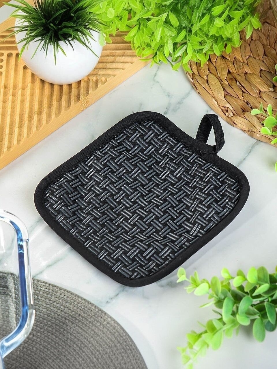 Прихватка 17х17 см, полиэстер, черная, B180027