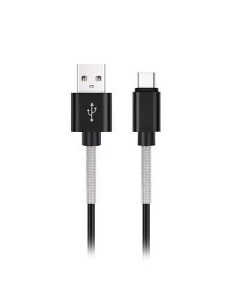 Кабель USB, AVS, TC-361S, Type-C, 1 м, USB 2.0, усиленный, в пакете, черный, A40283S