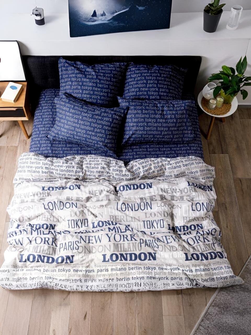 Постельное белье евро, простыня 200х215 см, 2 наволочки 70х70 см, пододеяльник 200х215 см, Ночь нежна, бязь, Милан