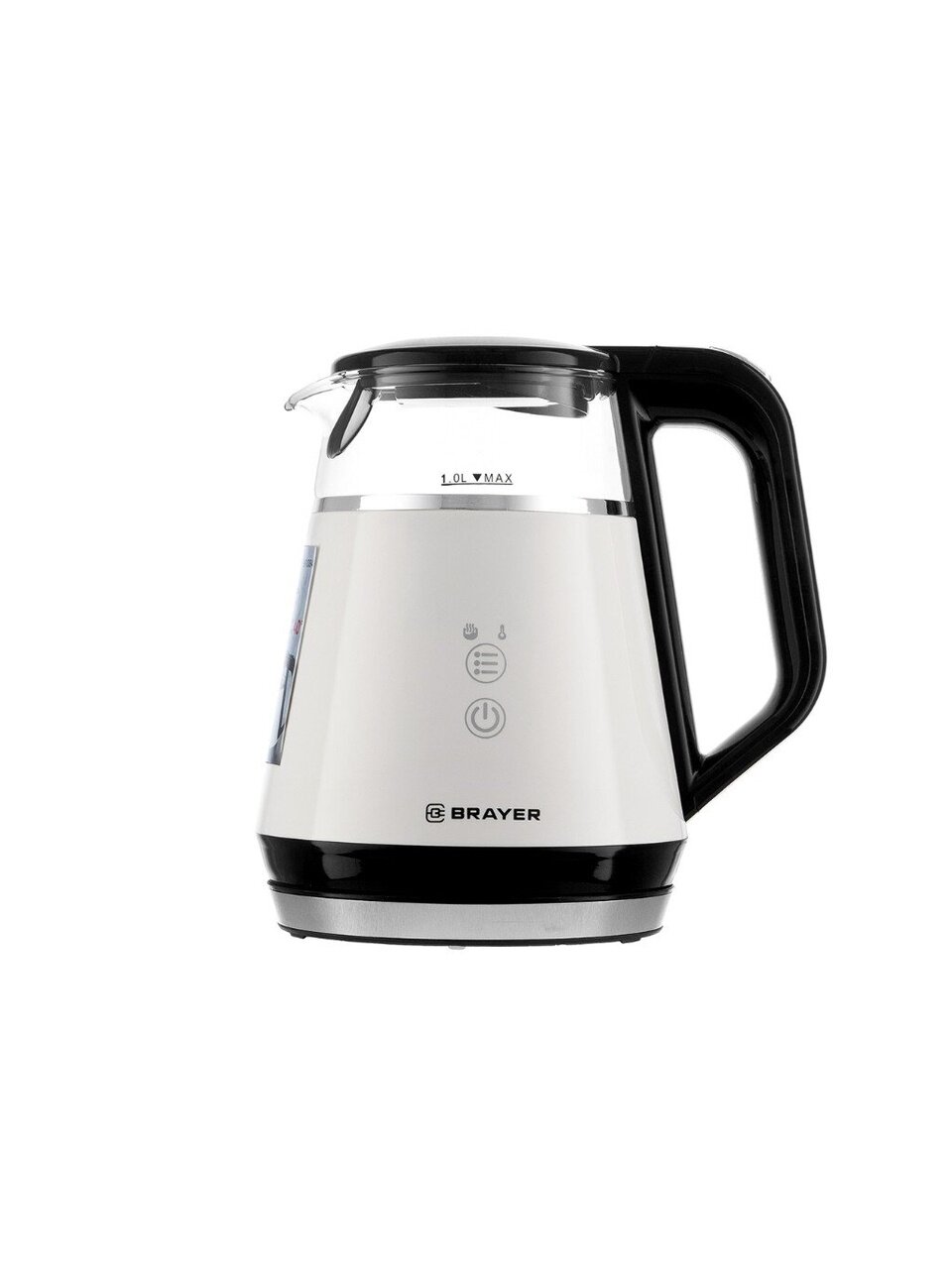 Чайник электрический Brayer, BR1084, 1 л, 1100 Вт, скрытый нагревательный элемент, стекло
